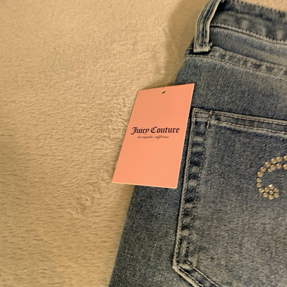 Juicy Couture Lunita Wide Leg Jeans Juniors 7/28 Blue Wash High Rise Rhinestone - Picture 3 of 16